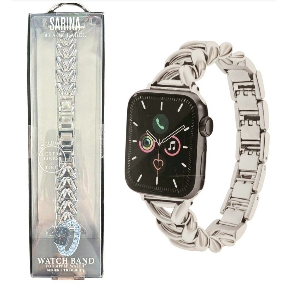 SARINA Black Label Metal Watch Band For Apple Watch Fits 38MM 40MM 41MM Silver